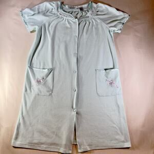 Jasmine Rose Woman's L Waffle Weave House-Coat Robe Embroidery Details Lite Blue